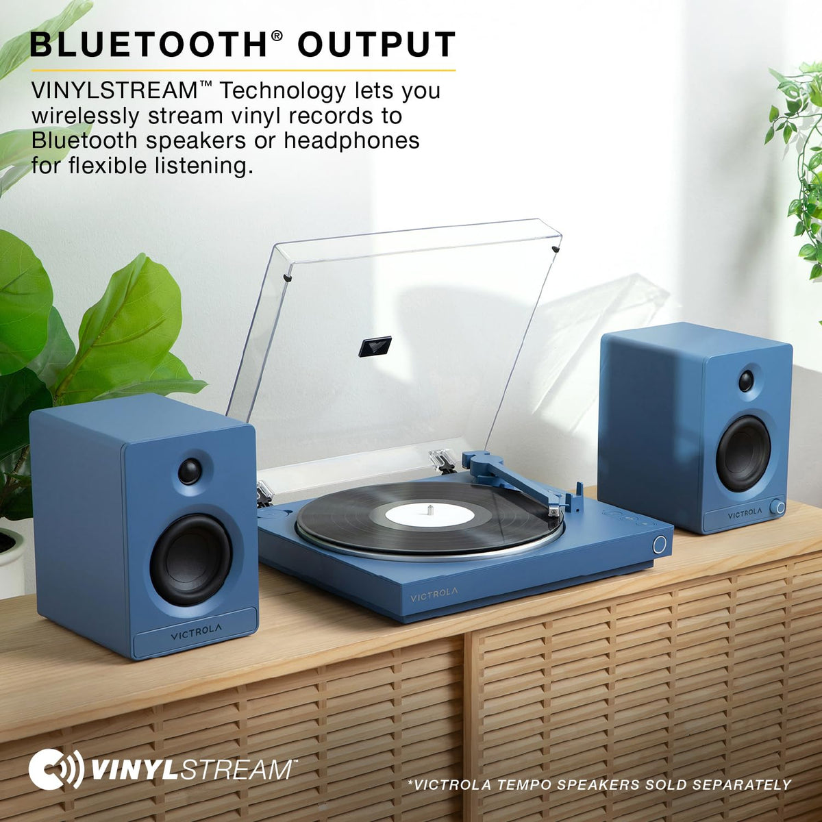 Victrola Bluetooth output connection for wireless streaming to speakers.