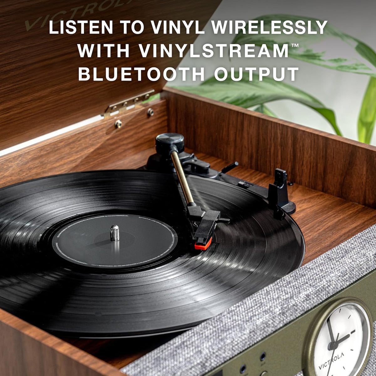 Victrola Century Signature+ built-in speakers deliver rich sound without extra components.