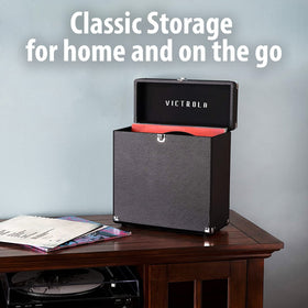 Victrola Collector Case compact dimensions fit neatly on shelves or in a car.