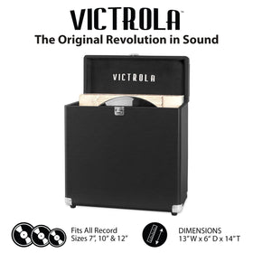 Victrola Collector Case corner guards protect records during transport.