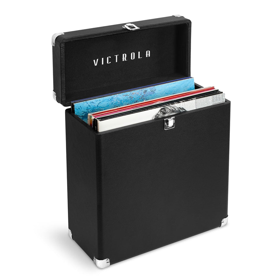 Victrola Collector Case with durable hardware ensures secure vinyl storage.