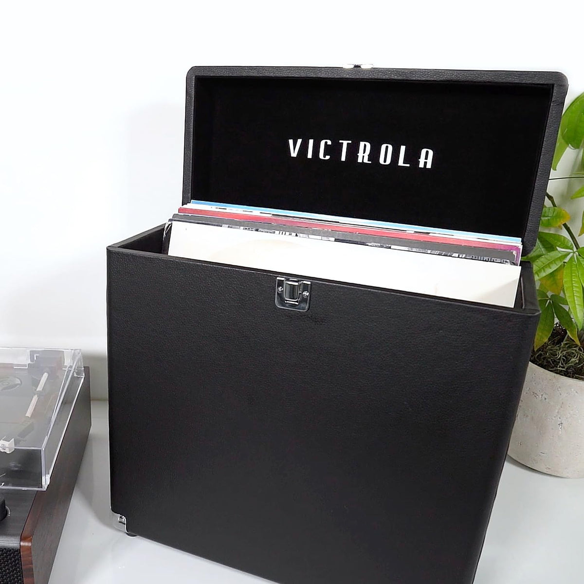 Victrola Collector Case holds up to 30 records for organized listening sessions.
