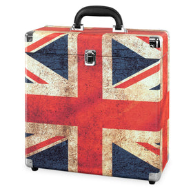 Victrola case open with vinyl inside demonstrating organized, scratch-free storage