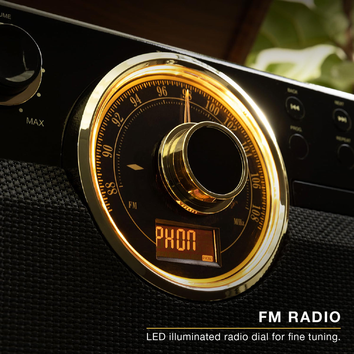 Victrola Empire Bluetooth streaming enables wireless music from phones.