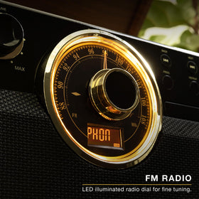 Victrola Empire Bluetooth streaming enables wireless music from phones.