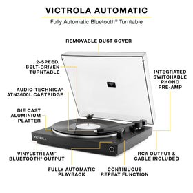 Victrola turntable top view showing sleek design and accessible controls.