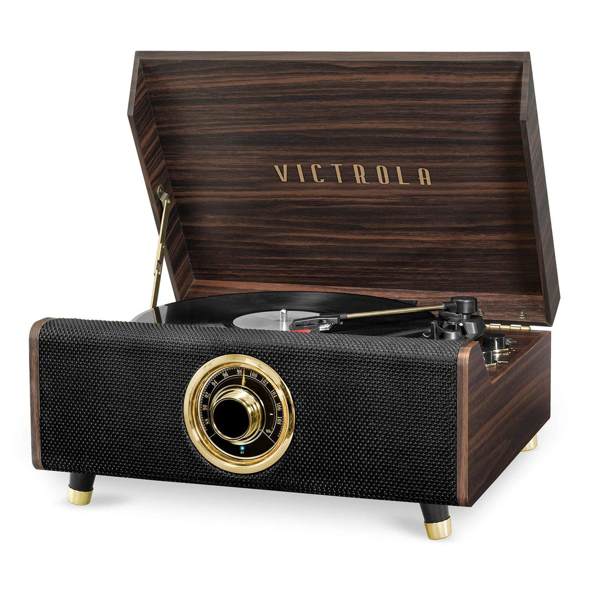 Victrola Highland 4-in-1 front view showing integrated speakers for versatile listening