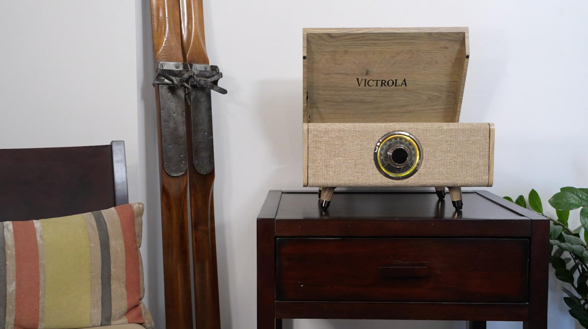 Victrola Highland belt-driven turntable highlighting smooth playback with minimal vibrations