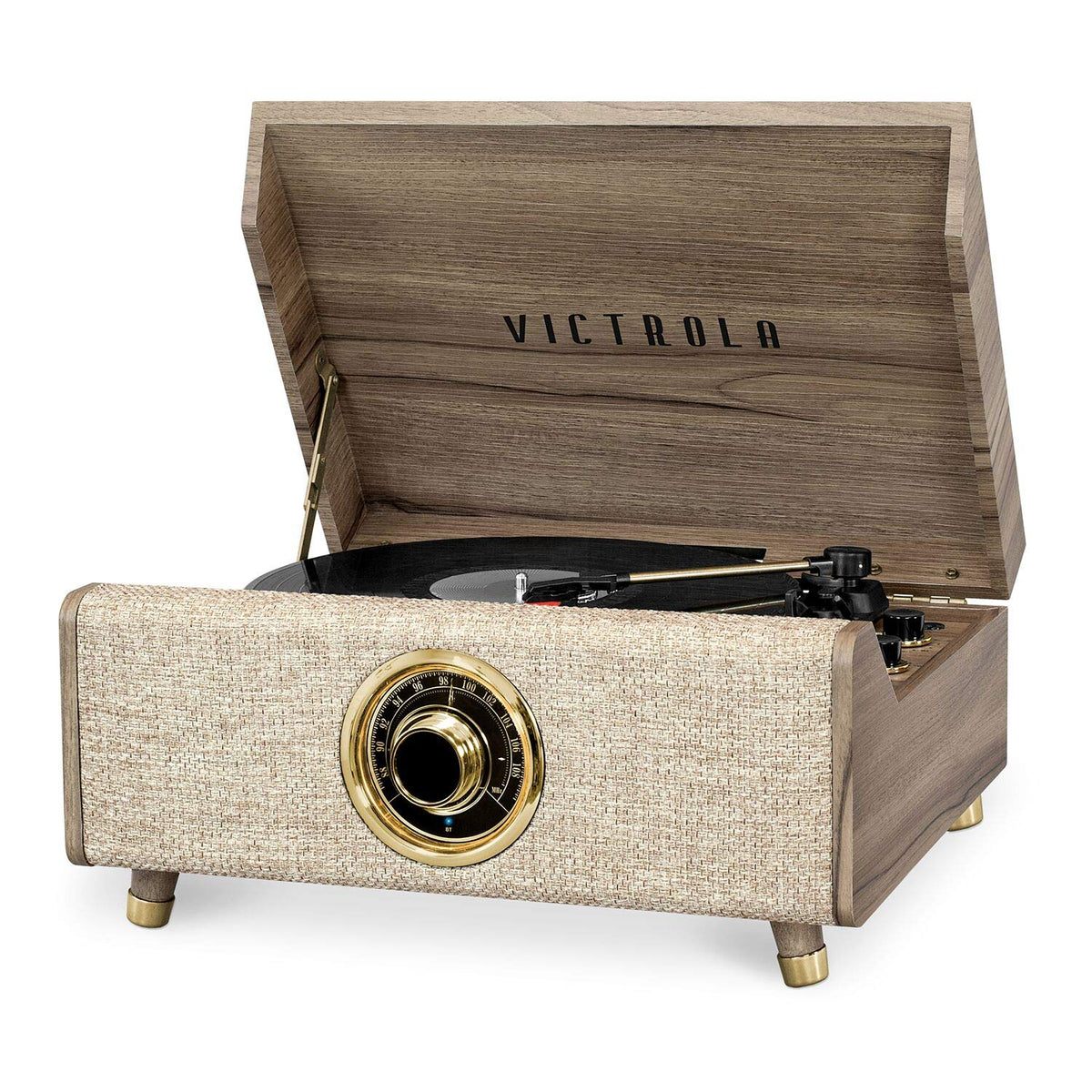 Victrola Highland belt-driven turntable for smooth playback and minimal vibration.