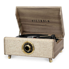 Victrola Highland belt-driven turntable for smooth playback and minimal vibration.