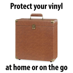 Victrola being carried by handle illustrating portability and easy transport