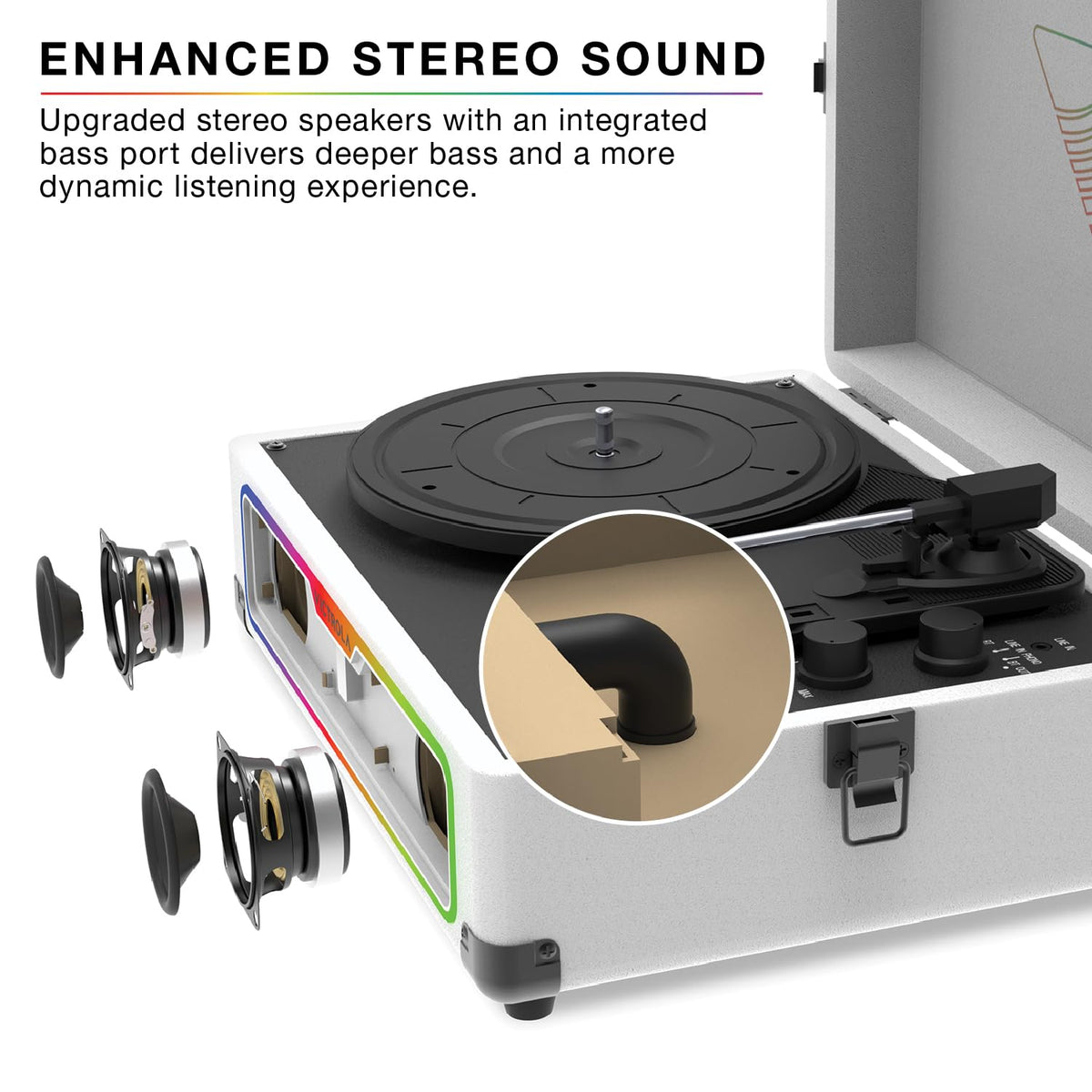 Victrola Journey Glow Bluetooth streaming to built-in speakers for easy playback.