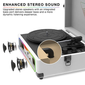 Victrola Journey Glow Bluetooth streaming to built-in speakers for easy playback.