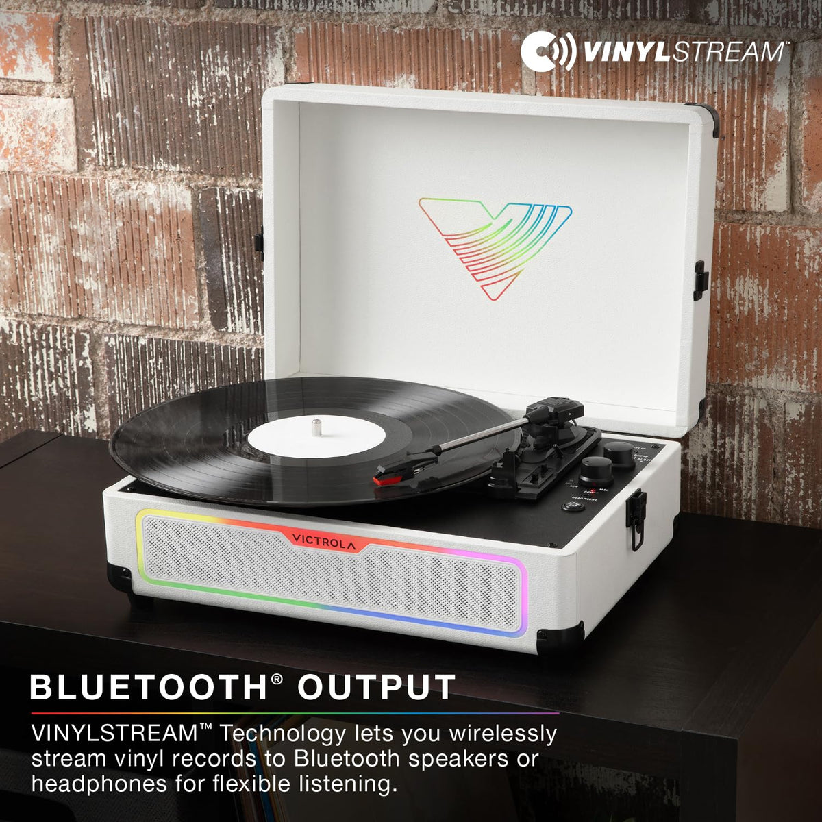 Victrola Journey Glow compact suitcase design fits bedrooms and dorms.