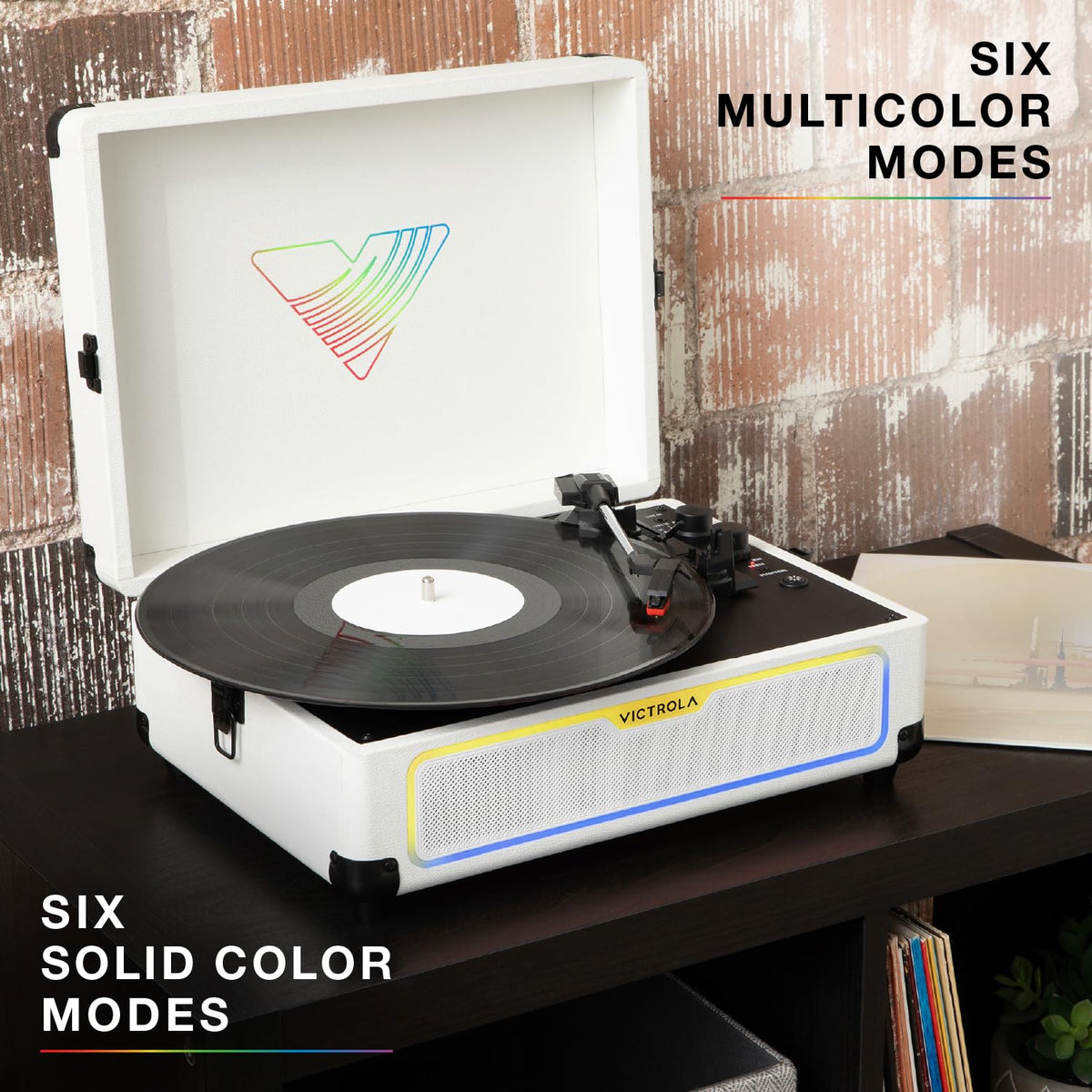 Victrola Journey Glow VINYLSTREAM Bluetooth outputs vinyl to external speakers.
