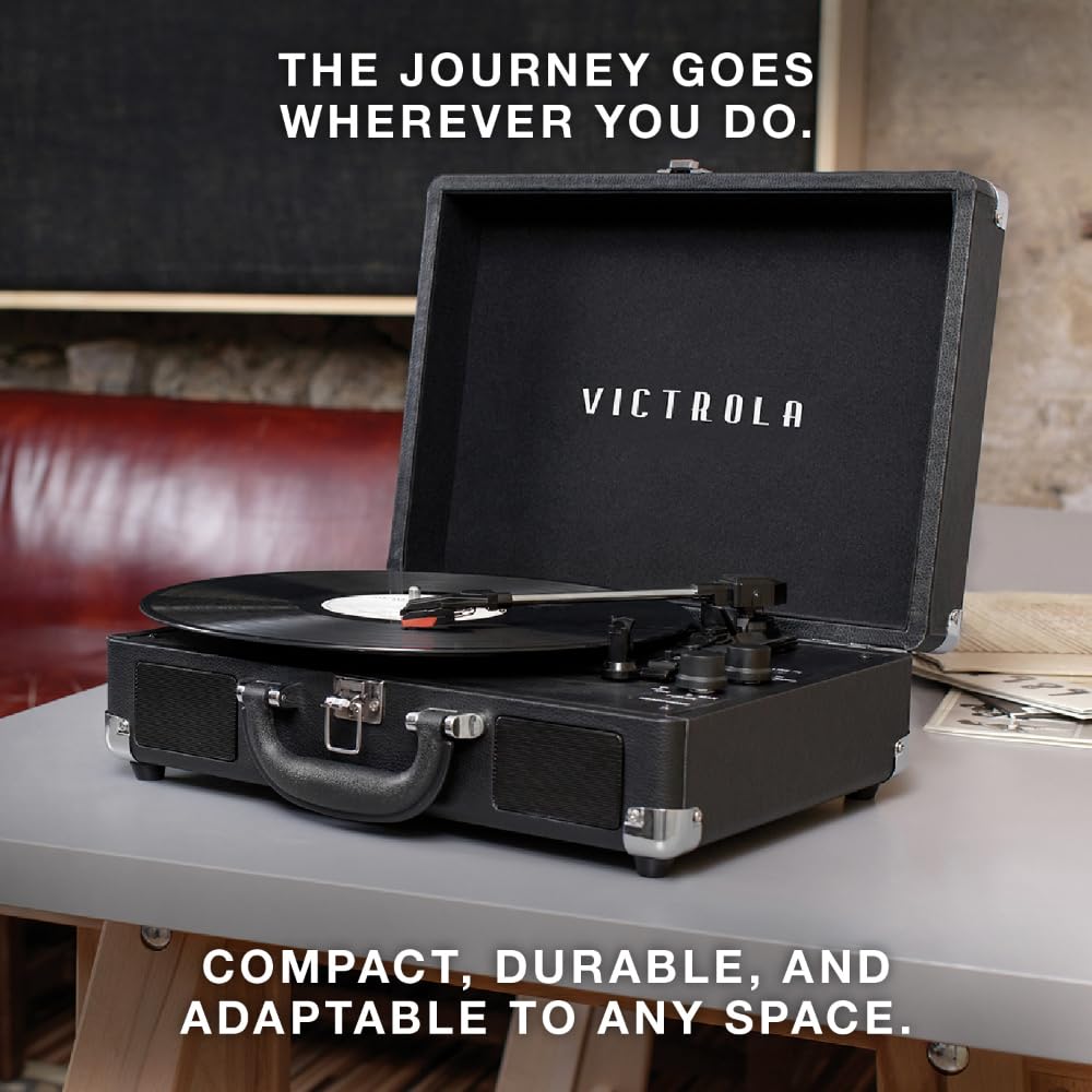 Victrola Journey headphone jack enables private listening without disturbance.