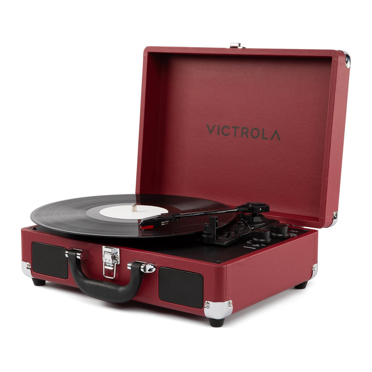 Victrola Journey II suitcase turntable top view for on-the-go listening.