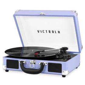 Victrola Journey lavender-silver suitcase design for on-the-go listening