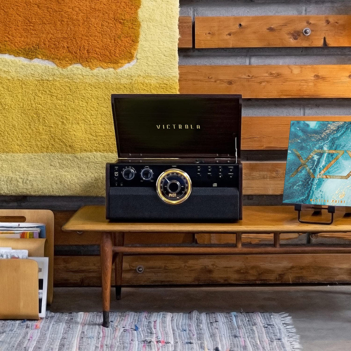 Victrola Metropolitan espresso top panel detail highlighting retro design and modern controls.