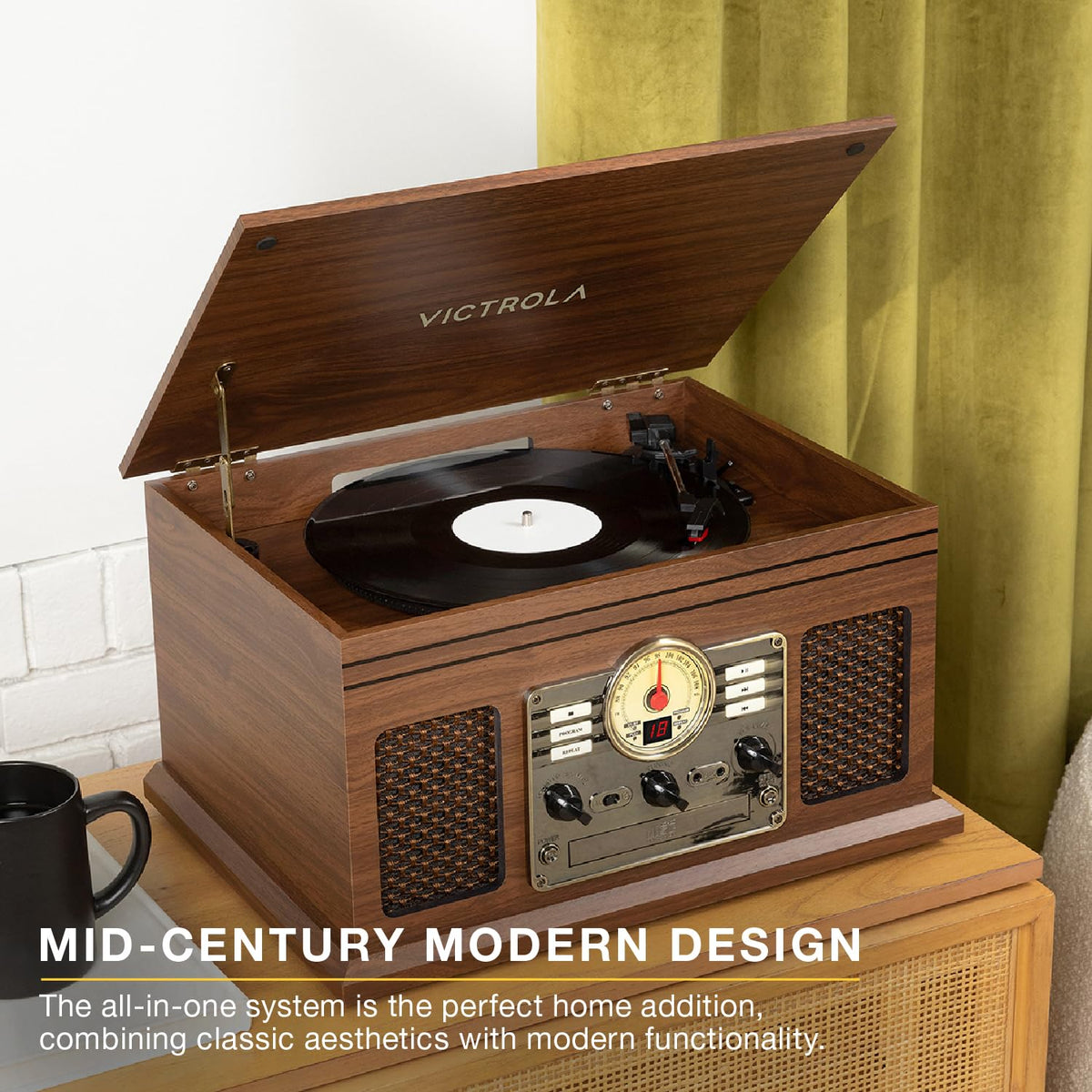 FM radio dials allow easy tuning to favorite stations.