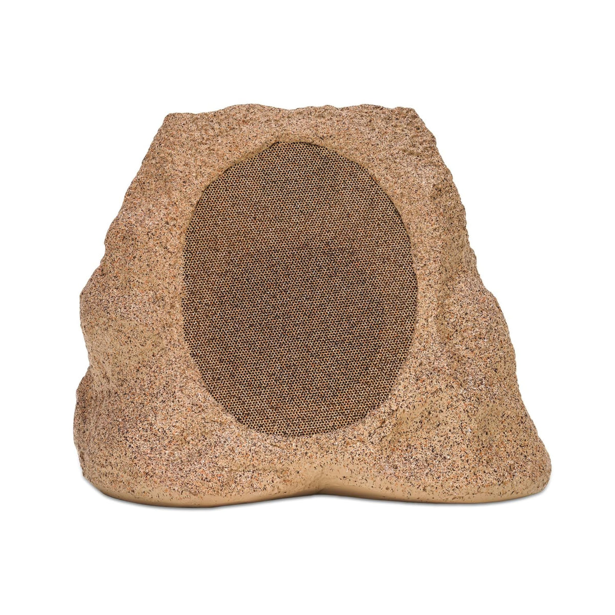 Victrola Rock Speaker Connect in sand, front view, blends with outdoor decor while delivering bold outdoor sound.