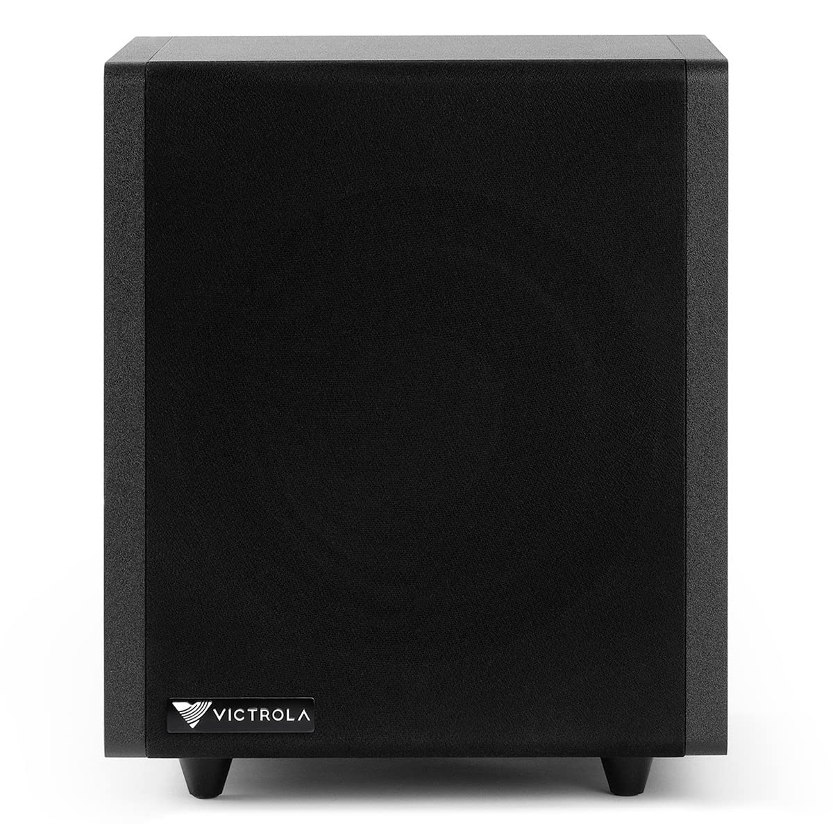Victrola S1 subwoofer shows passive radiator enclosure for enhanced low-end depth.
