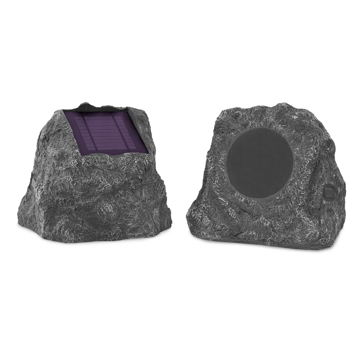 Victrola Solar Rock Speakers blend into garden landscaping while delivering rich outdoor sound.