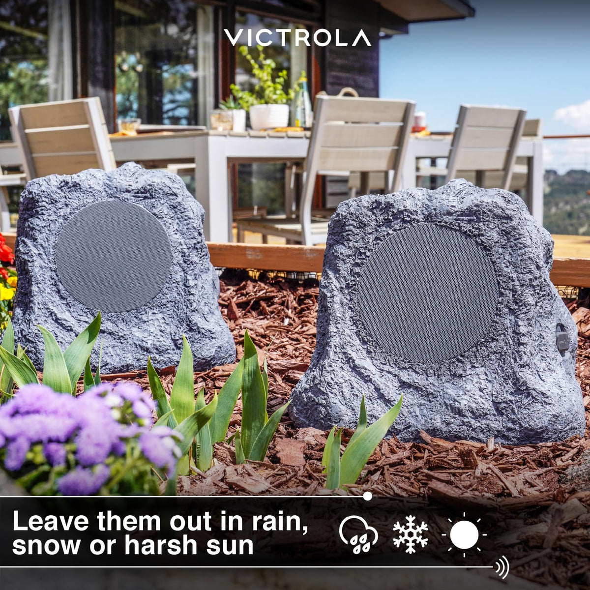 Victrola Solar Rock Speakers Bluetooth connectivity for seamless wireless streaming outdoors