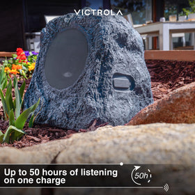 Victrola Solar Rock Speakers charging in sun for eco-friendly power and long playlists
