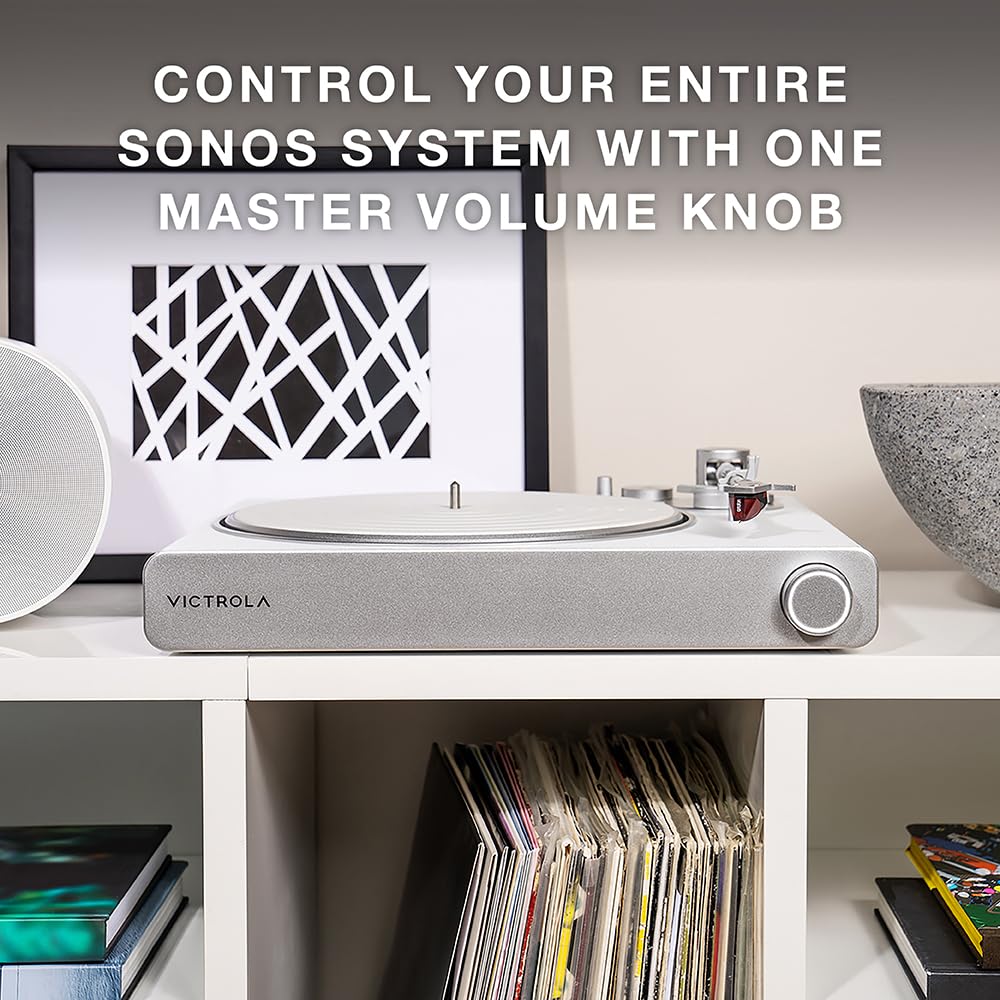 Victrola Stream Carbon illuminated control knob for easy playback control.