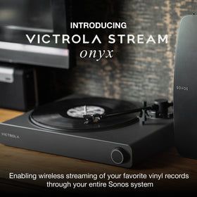Victrola Stream Onyx Bluetooth output enables wireless speaker pairing.