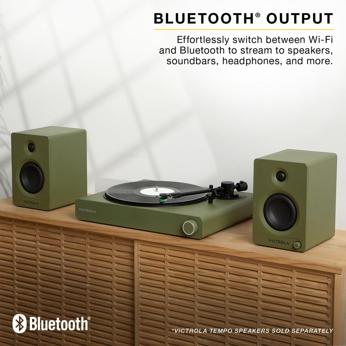 Victrola Stream Onyx built-in Sonos integration streams vinyl across your home