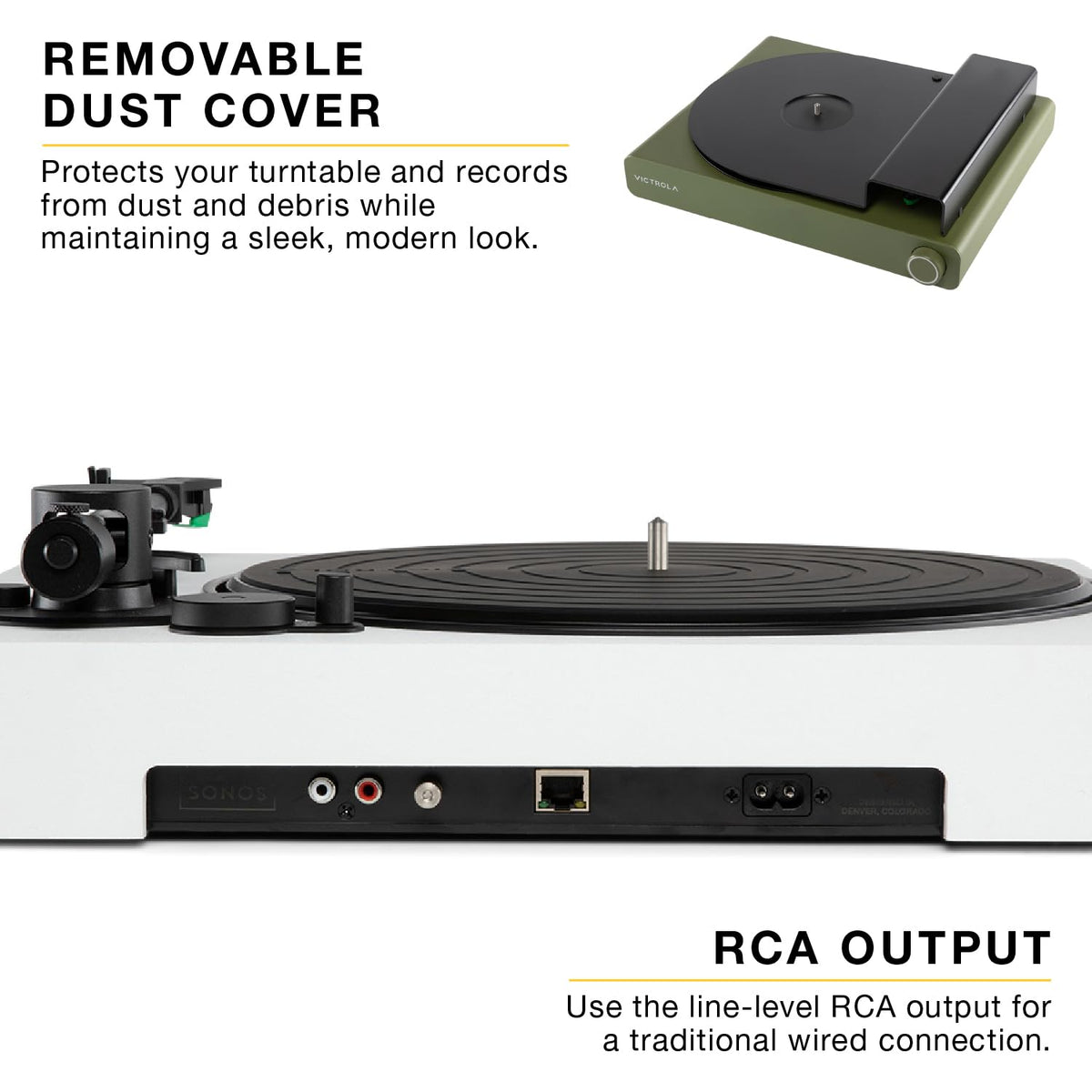 Victrola Stream Onyx gold-plated RCA outputs connect to hi-fi systems