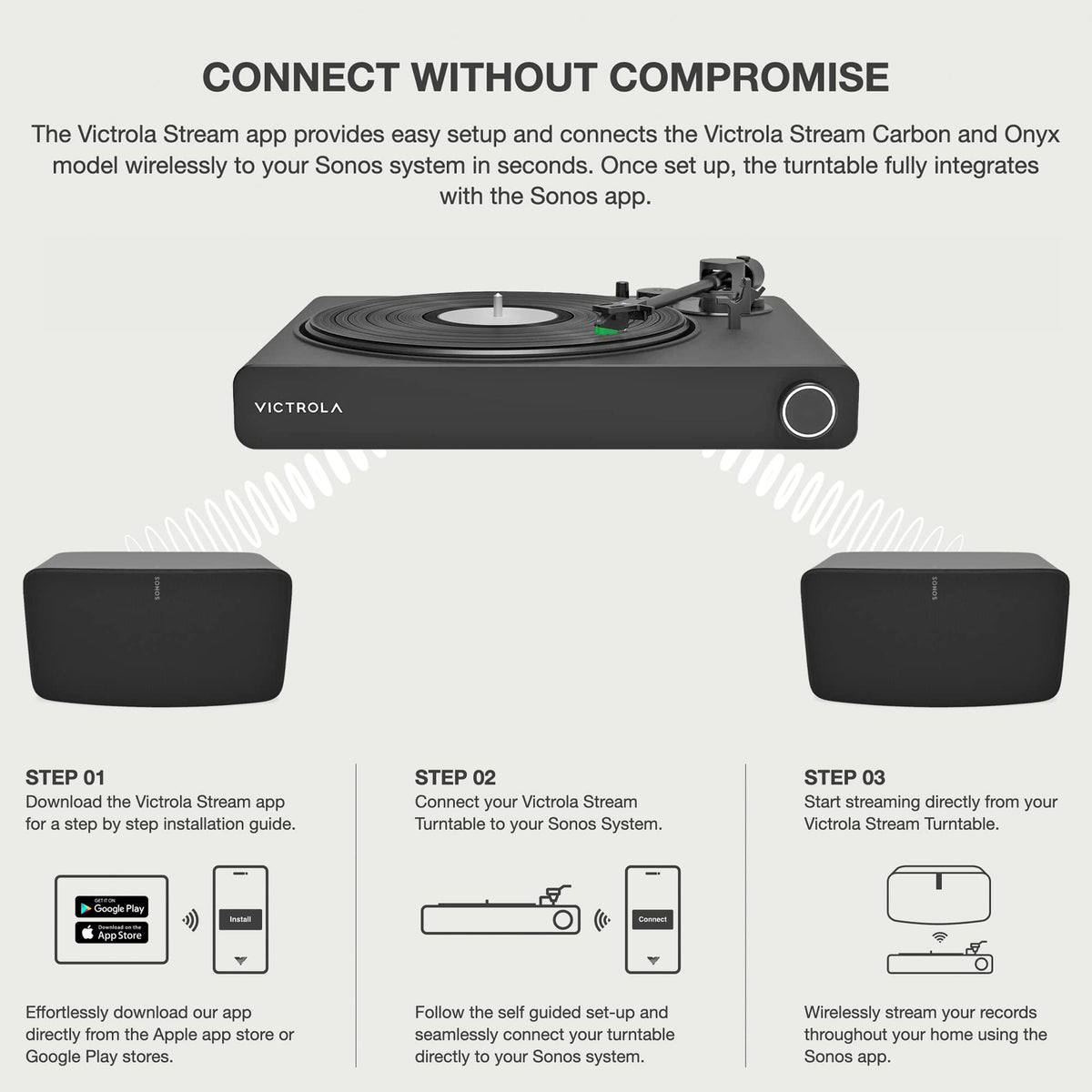 Victrola Stream Onyx removable headshell with adjustable counterweight.