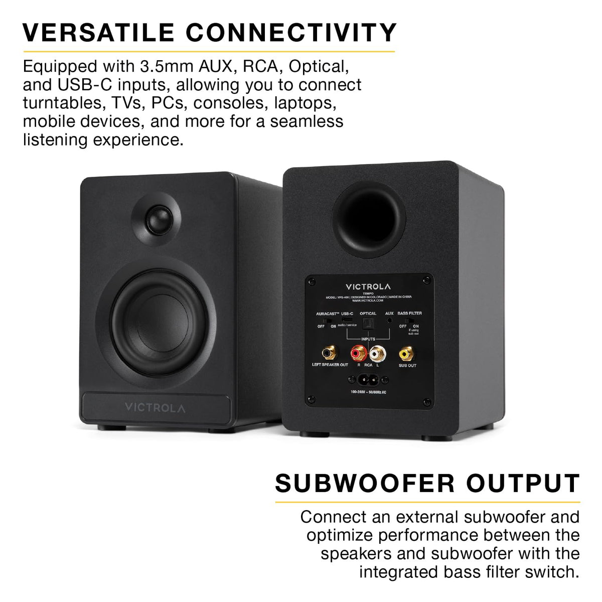 Victrola Tempo USB-C input ideal for computer and media streaming