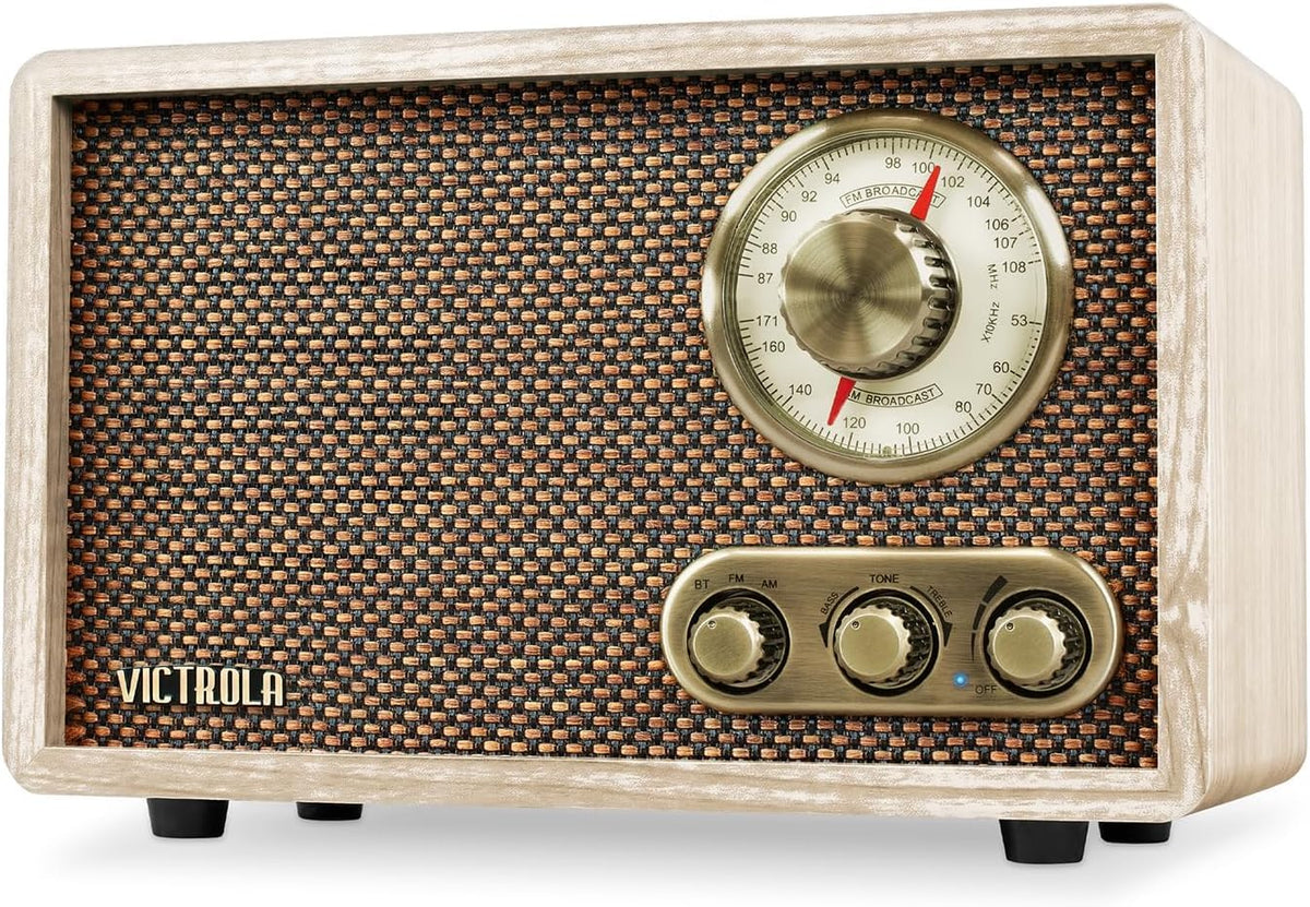 Victrola Willow front view showing the retro wood finish and compact silhouette for warm room presence