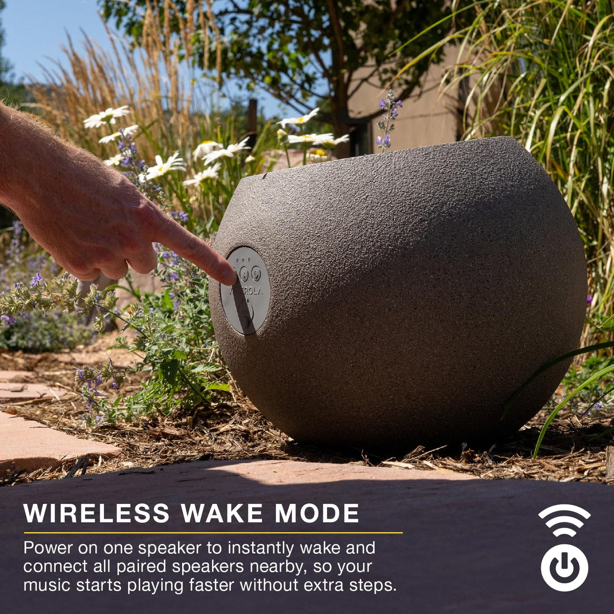 Victrola Zen crystal-clear highs with deep bass for open-air spaces.