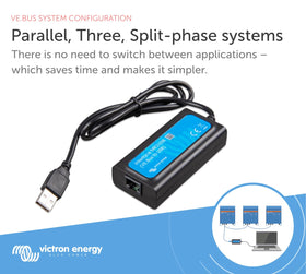 Compact Victron MK3-USB design fits tight spaces during setup and testing.