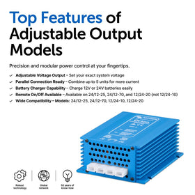  Victron Energy Orion adjustable-output unit charging a 12V battery in a 24V system.