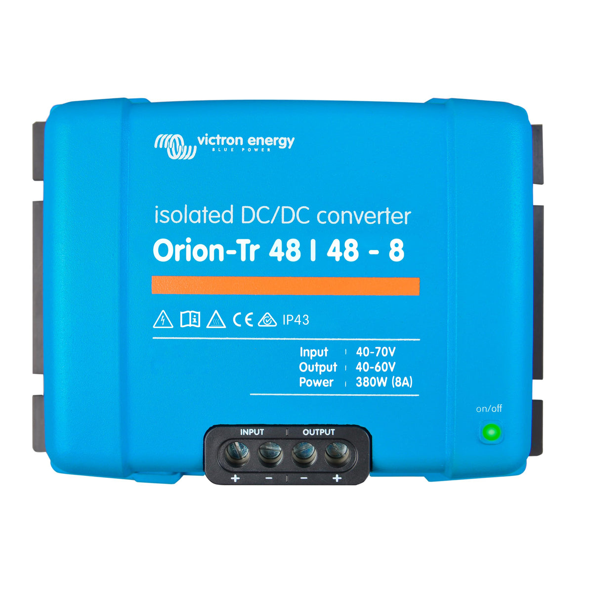 Victron Energy Orion-Tr 48V 8A DC-DC converter; compact unit ideal for reliable vehicle power.