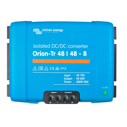 Victron Energy Orion-Tr 48V 8A DC-DC converter; compact unit ideal for reliable vehicle power.