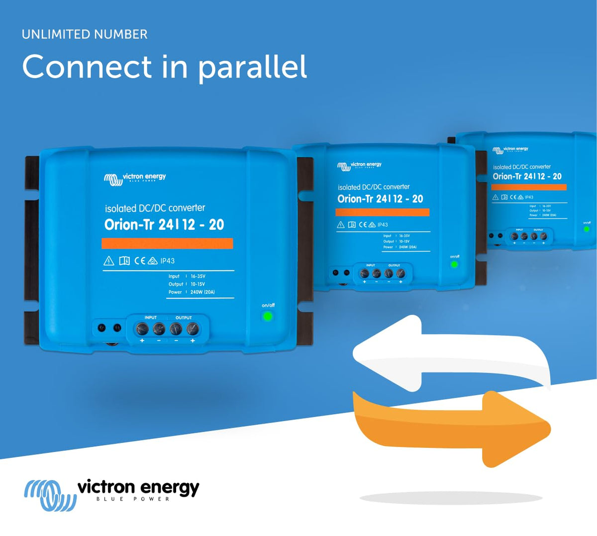 Victron Energy Orion-Tr dual-battery setup demonstrates flexible configuration for off-grid systems.