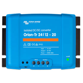 Victron Energy Orion-Tr front view shows a compact DC-DC converter for stable power.