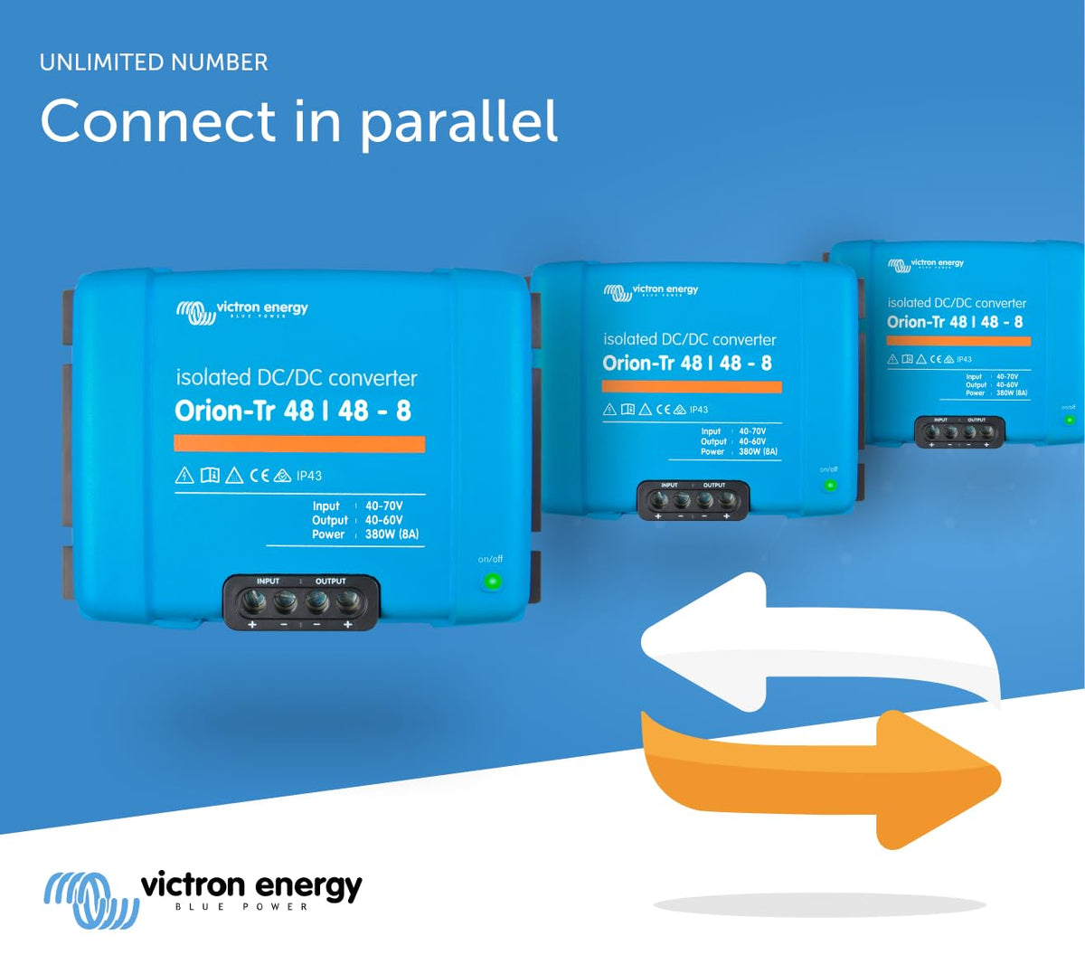 Victron Energy Orion-Tr high-efficiency converter reduces heat and energy loss.