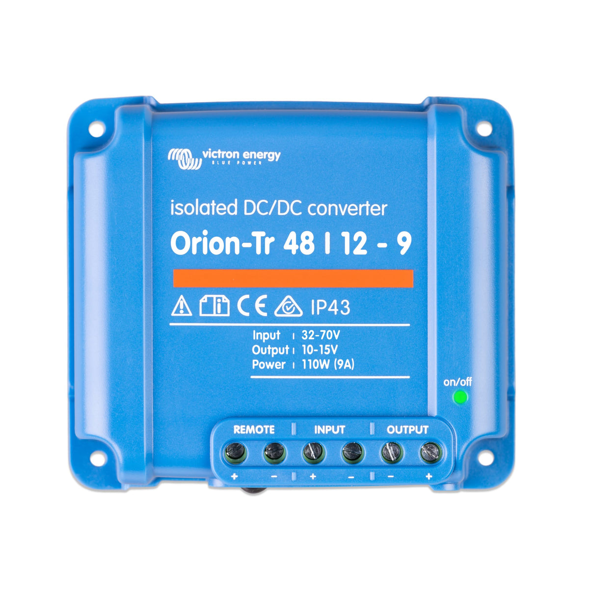 Victron Energy Orion-Tr front panel view showing compact DC-DC conversion for reliable vehicle power
