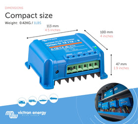 Victron Energy Orion‑Tr installed in a vehicle compartment, protects auxiliary electronics while on the road
