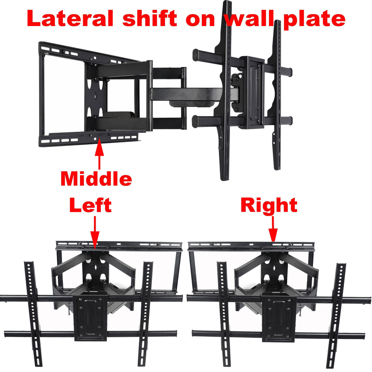 VideoSecu full-motion wall mount provides tilt and swivel for flexible viewing from any seat.