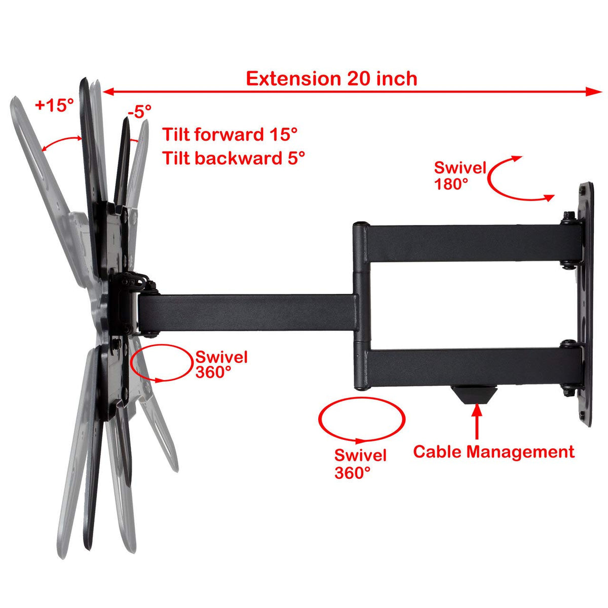 VideoSecu ML531BE2 wall mount retracted to 2.5 inches for a slim, neat wall appearance.