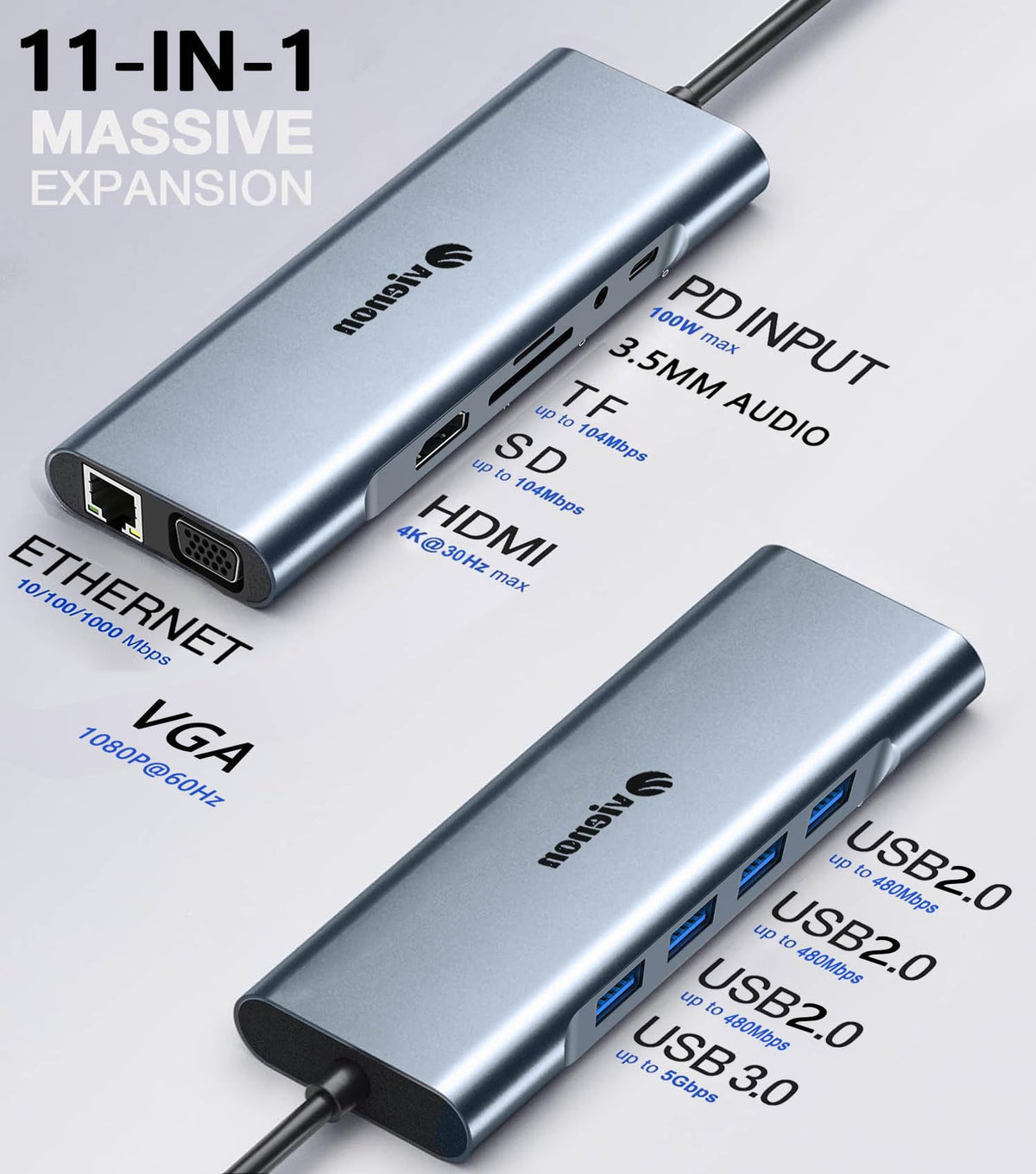 Vienon hub with RJ45 Ethernet for stable wired connectivity.