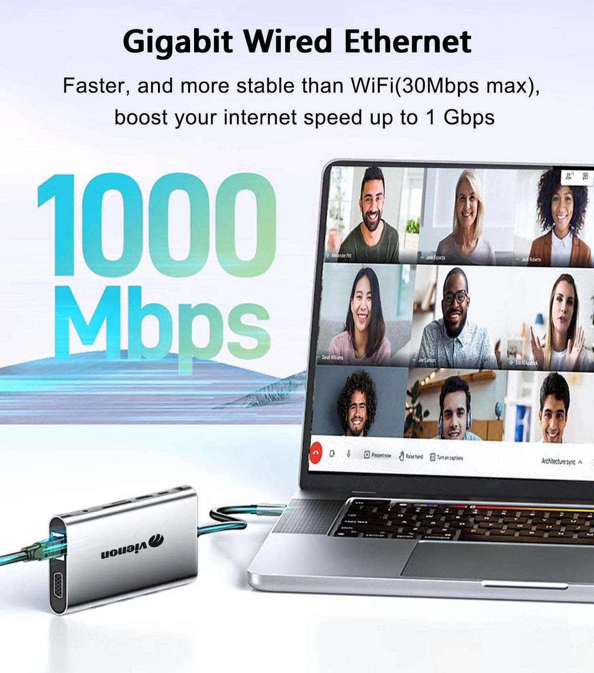 Vienon hub offering HDMI 4K output and VGA for dual displays.